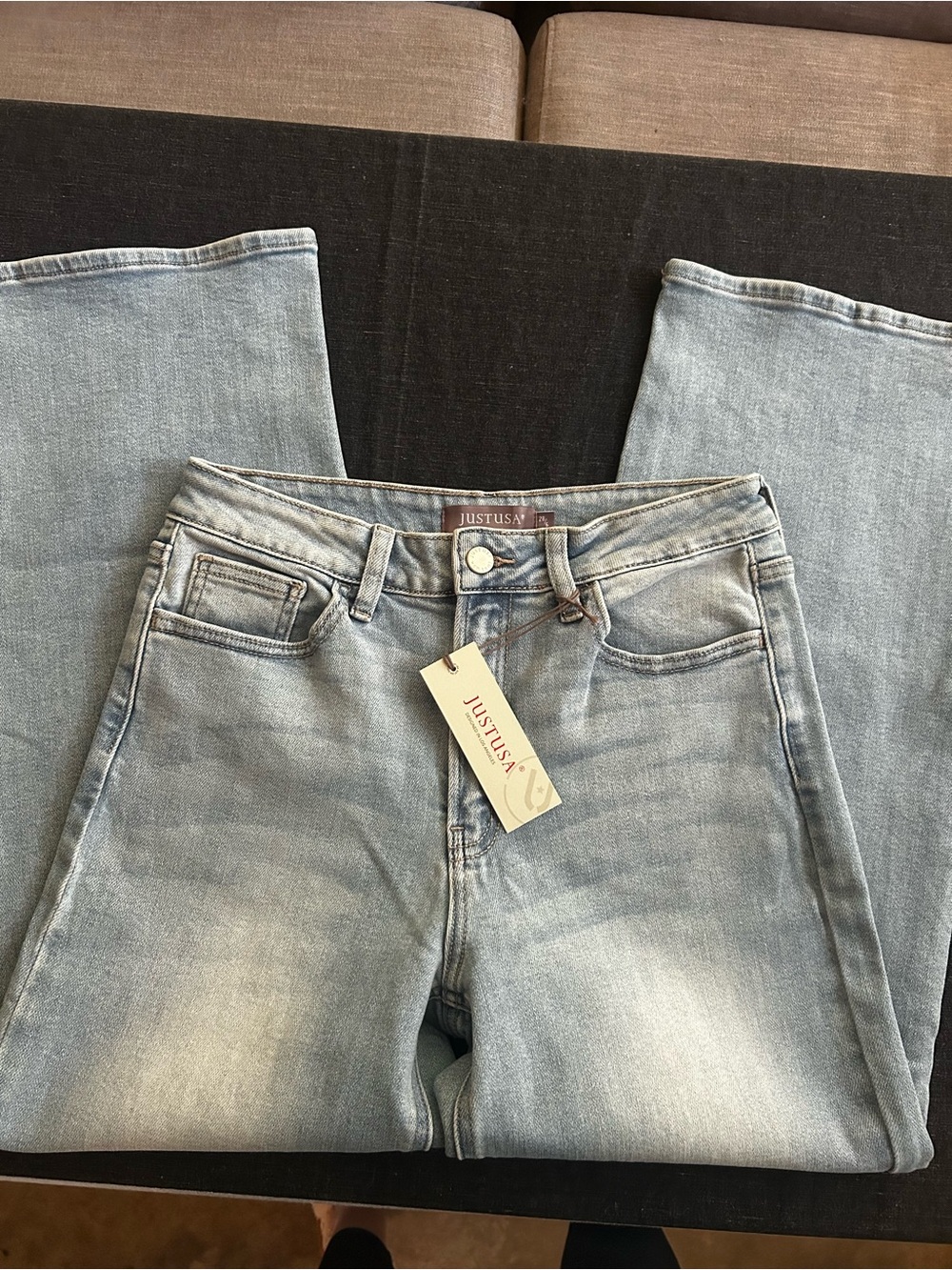 Just USA Women's Light Blue Wash Slim Wide Leg Jeans